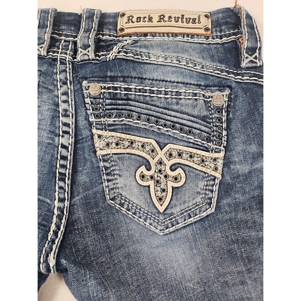 Rock Revival Calie Skinny Jeans Womens 27 Medium Wash Embroidered Studded Flawed - Picture 5 of 17